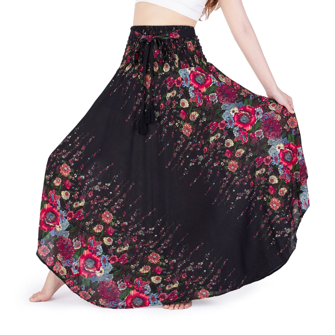 BLACK FLOWER LONG MAXI SKIRT - Lannaclothesdesign Shop