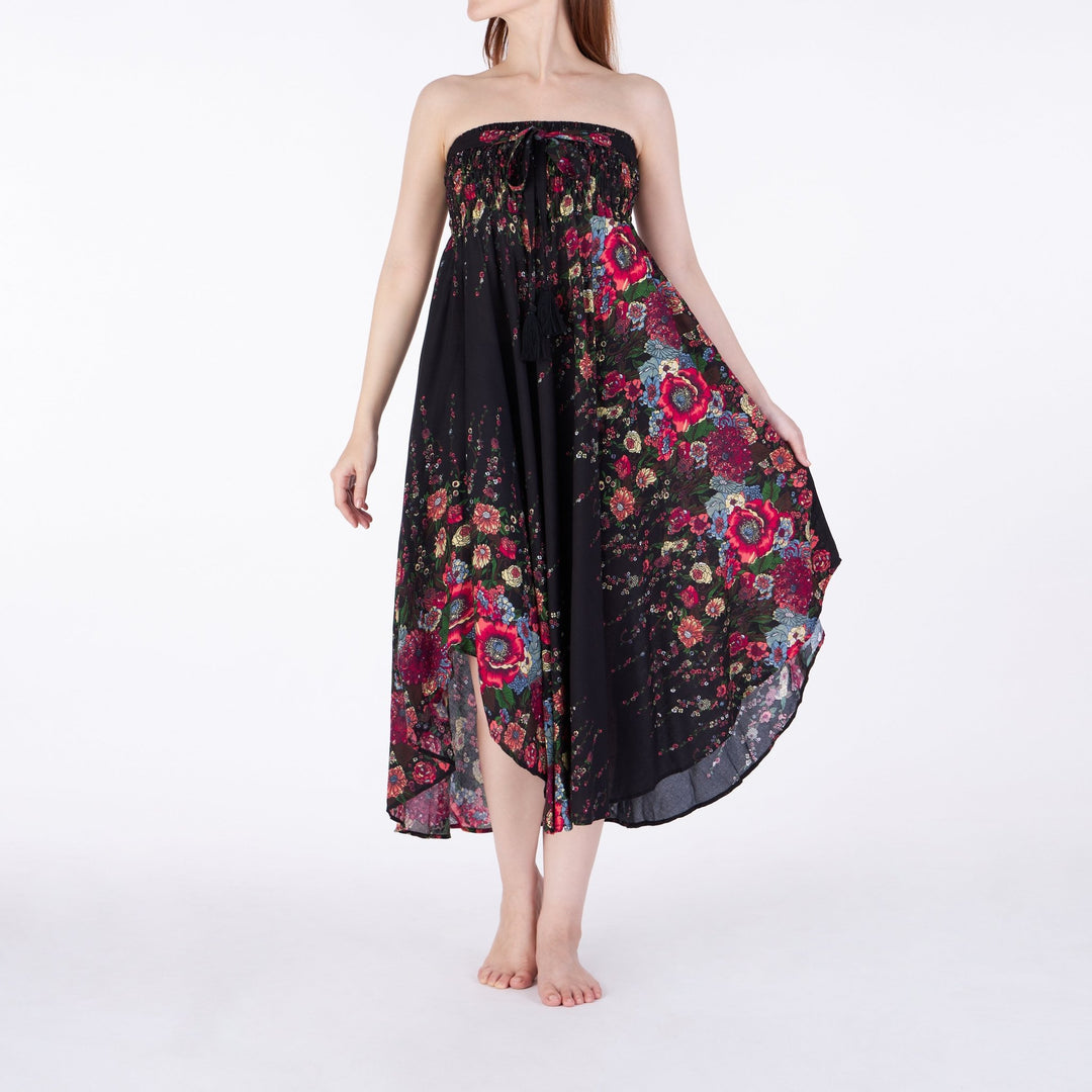 BLACK FLOWER LONG MAXI SKIRT - Lannaclothesdesign Shop
