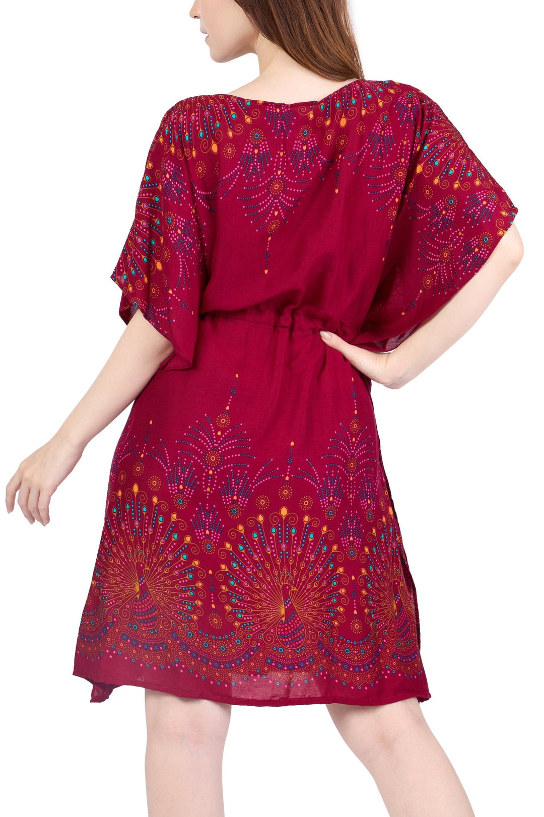 Rayon Boho Tops Dress Kimono - Burgundy Firework - Lannaclothesdesign Shop