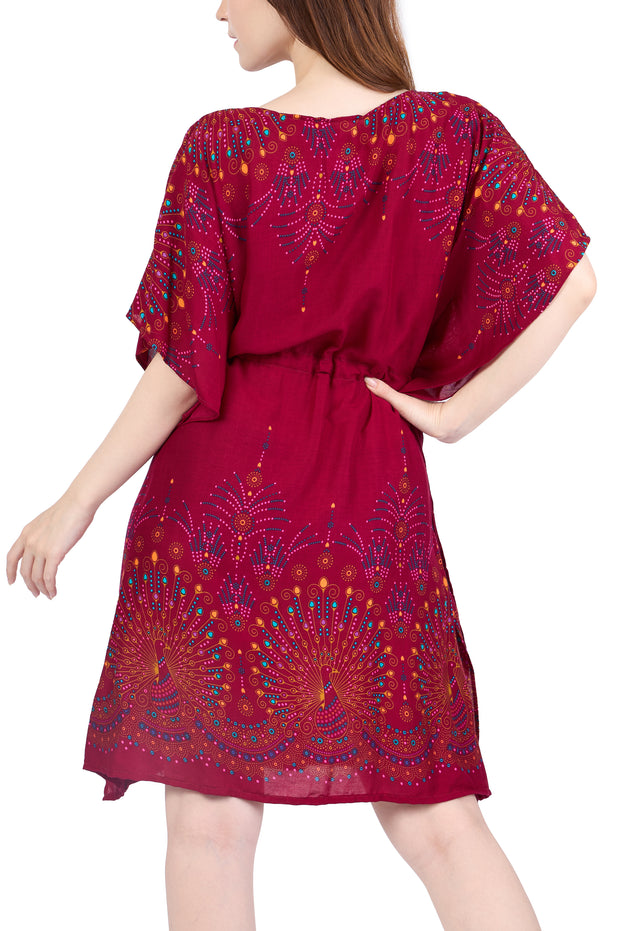 Rayon Boho Tops Dress Kimono - Burgundy Firework