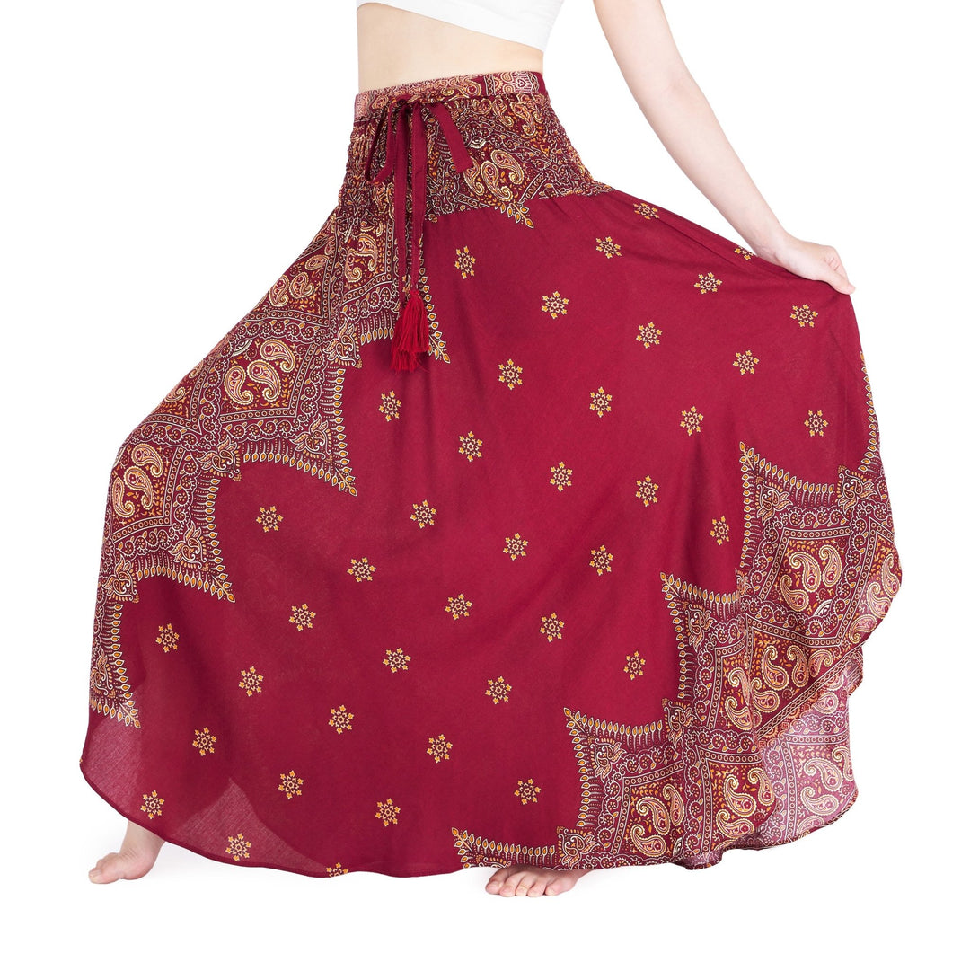 BURGUNDY FLOWY BOHO SKIRT - Lannaclothesdesign Shop
