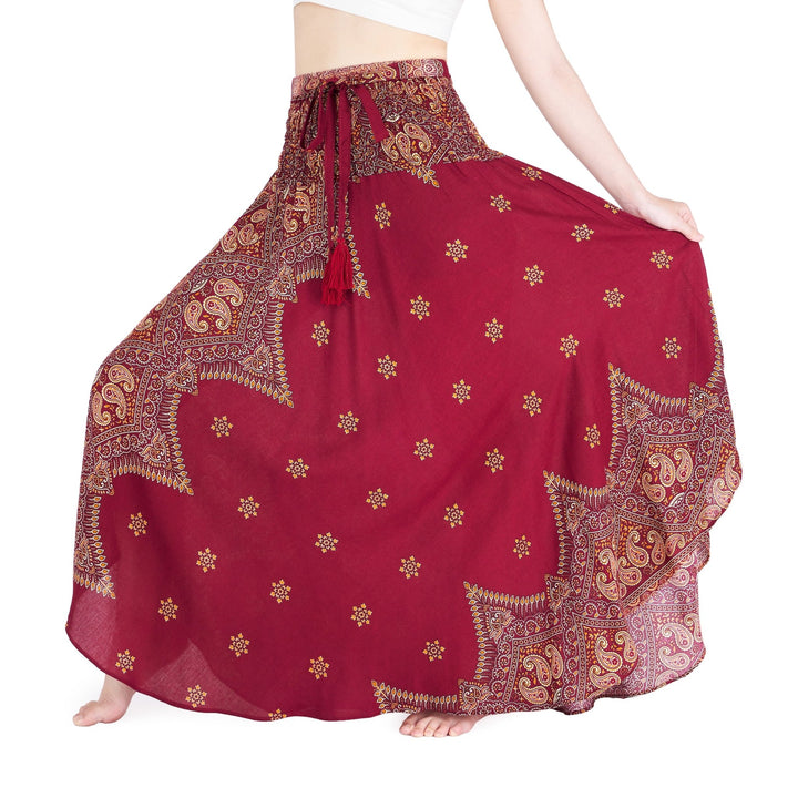 BURGUNDY FLOWY BOHO SKIRT - Lannaclothesdesign Shop