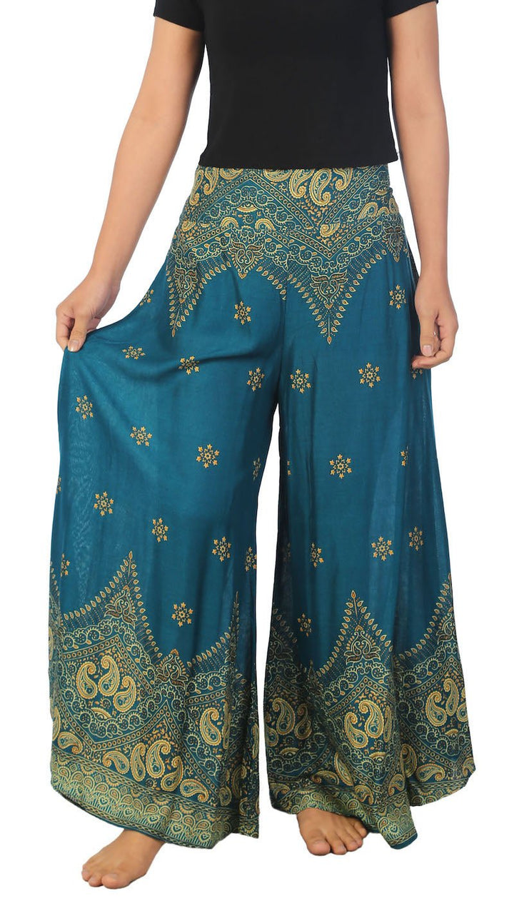 Womens Peacock Flower Palazzo Pants - Lannaclothesdesign Shop