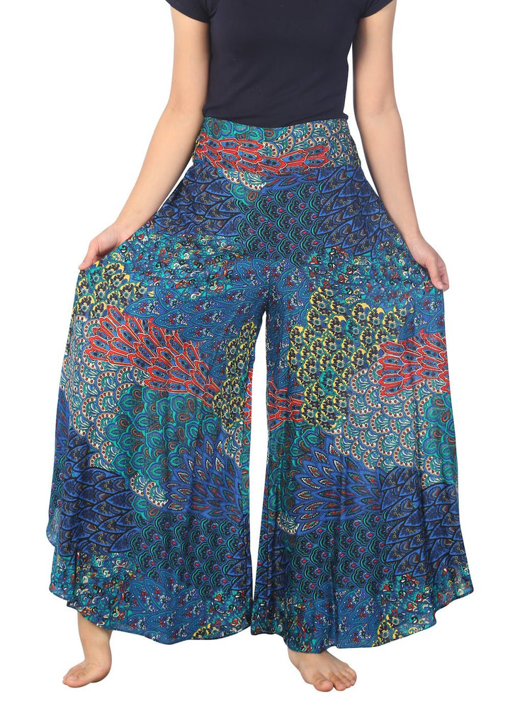 Womens Colorful Peacock Palazzo Pants - Lannaclothesdesign Shop