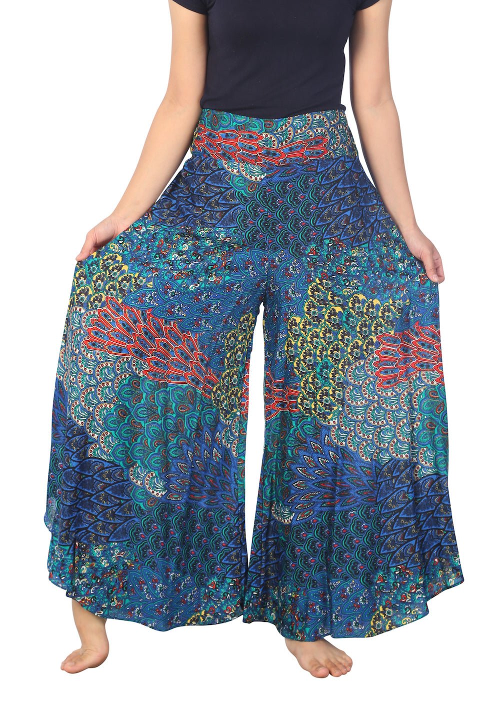 Womens Colorful Peacock Palazzo Pants - Lannaclothesdesign Shop
