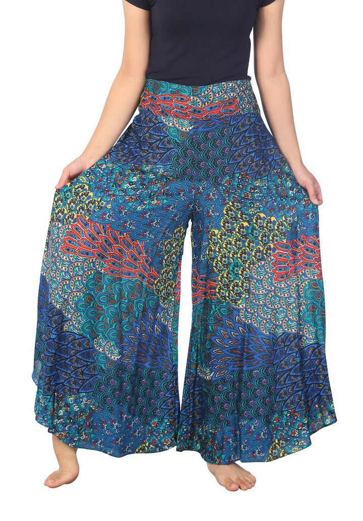 Womens Colorful Peacock Palazzo Pants - Lannaclothesdesign Shop