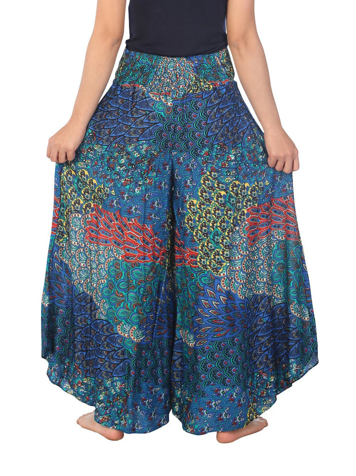 Womens Colorful Peacock Palazzo Pants - Lannaclothesdesign Shop