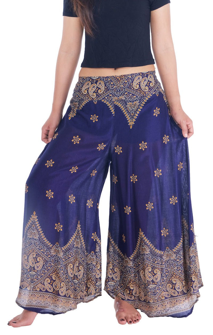 Womens Peacock Flower Palazzo Pants - Lannaclothesdesign Shop