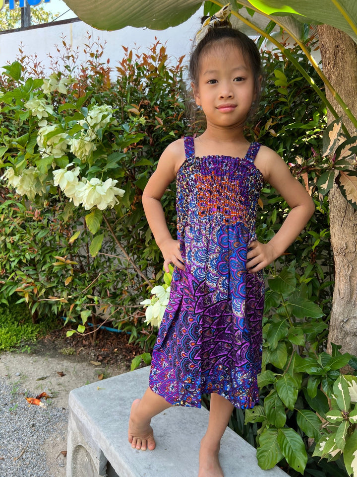 Colorful Peacock Kids Summer Dress - Lannaclothesdesign Shop