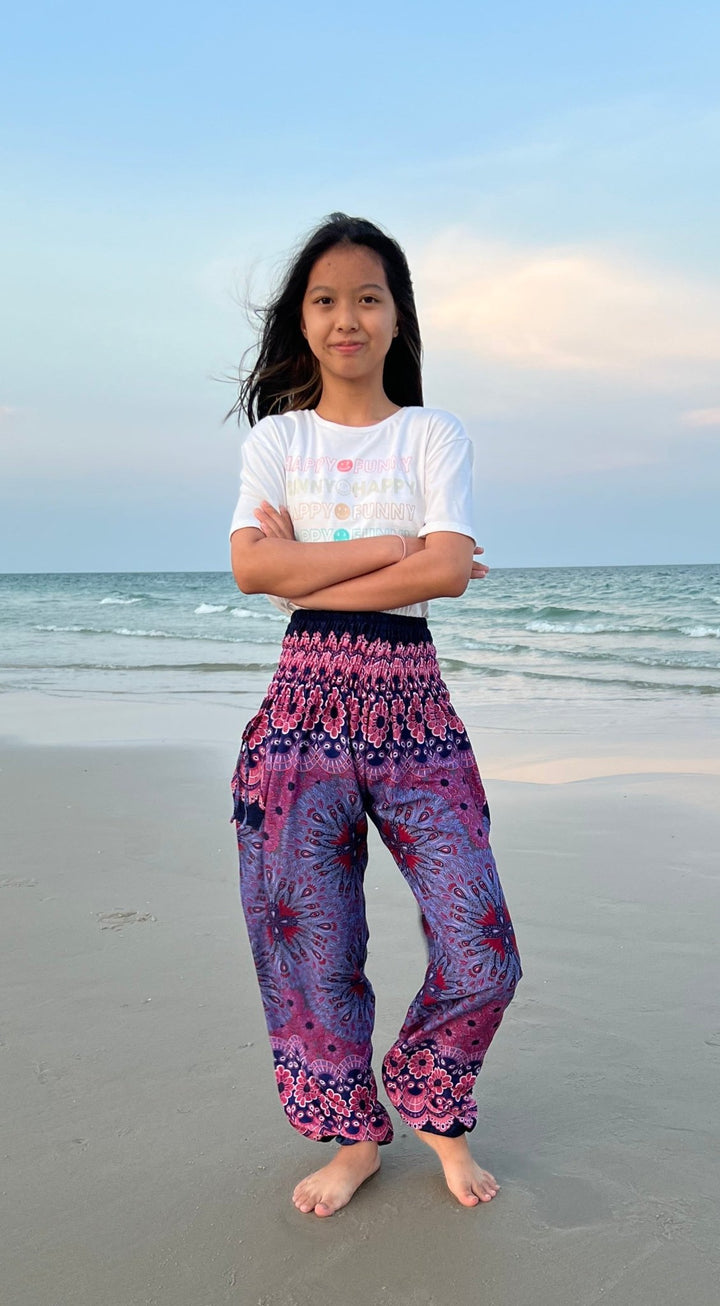 Flower Mandala Kids Boho Harem Pants - Lannaclothesdesign Shop