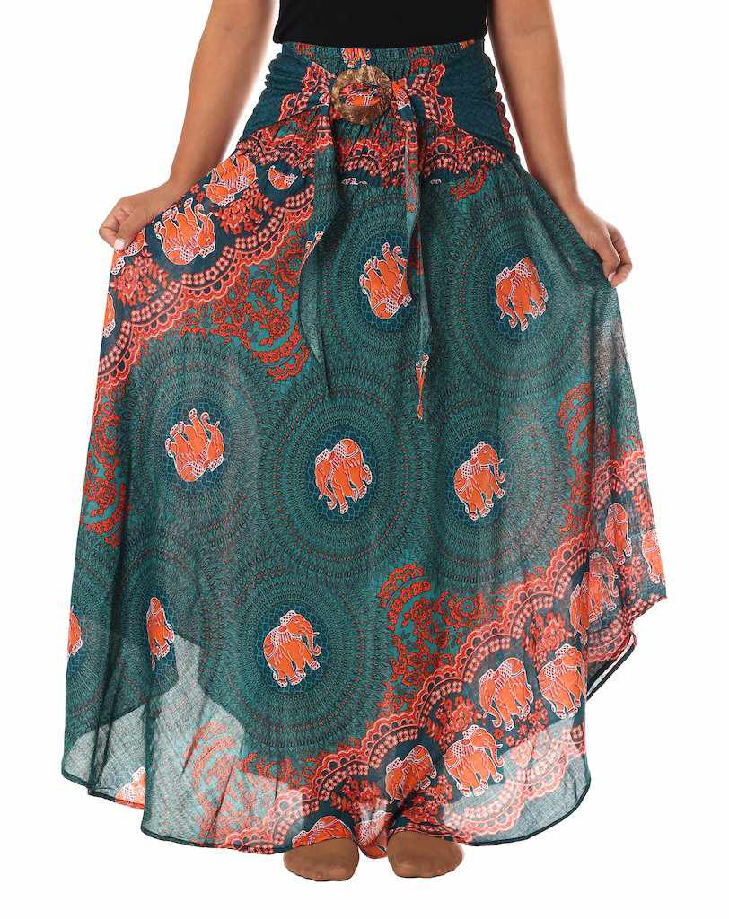 TEAL ELEPHANT MAXI SKIRT - Lannaclothesdesign Shop