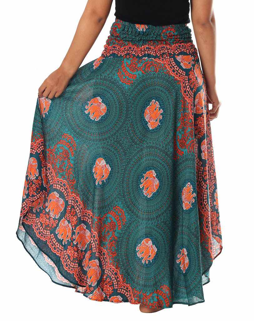 TEAL ELEPHANT MAXI SKIRT - Lannaclothesdesign Shop