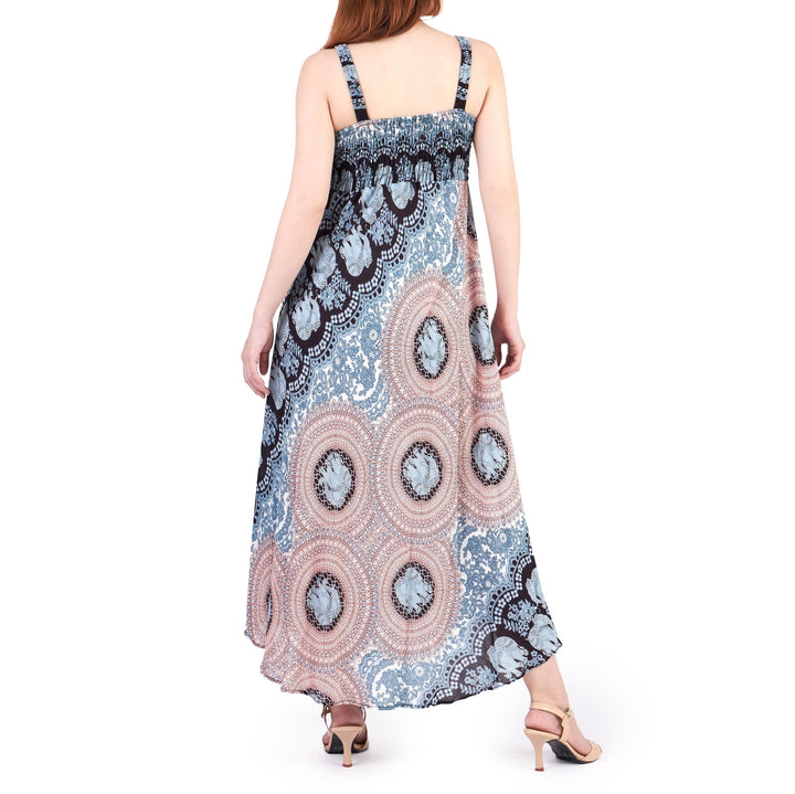 Long Summer Elephant Rose Dress with Crochet Top - Black White - Lannaclothesdesign Shop