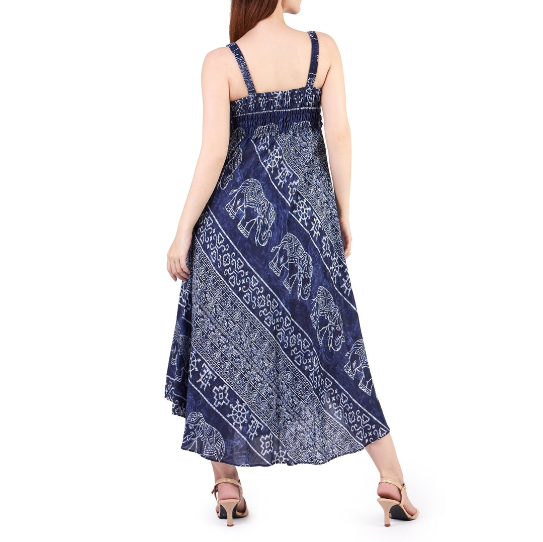 Long Summer Elephant Dress with Crochet Top - Dark Blue - Lannaclothesdesign Shop