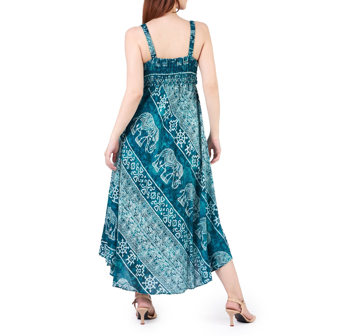 Long Summer Elephant Dress with Crochet Top - Teal - Lannaclothesdesign Shop