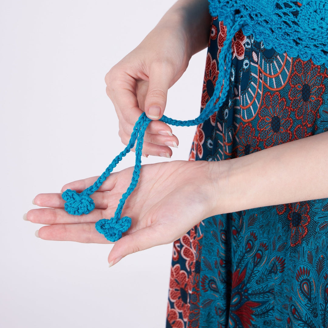 Long Summer Flower Mandala Dress with Crochet Top - Teal - Lannaclothesdesign Shop