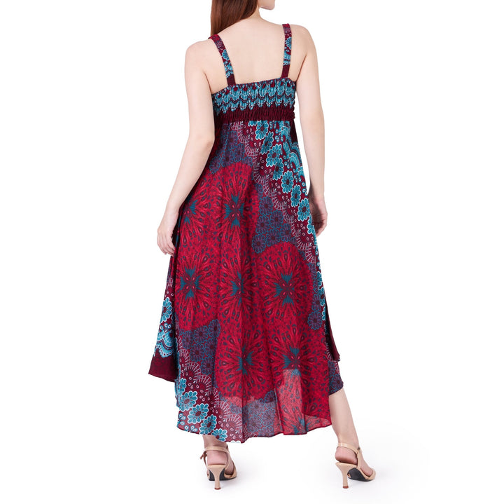 Long Summer Flower Mandala Dress with Crochet Top - Burgundy - Lannaclothesdesign Shop