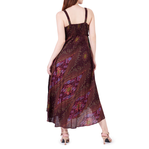 Long Summer Flower Eye Dress with Crochet Top - Burgundy