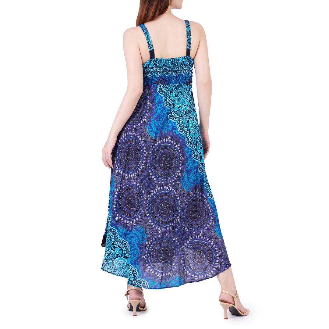 Long Summer Rose Circle Dress with Crochet Top - Blue - Lannaclothesdesign Shop