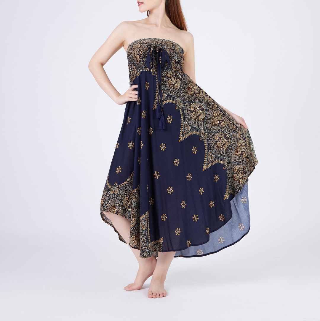 DARK BLUE PEACOCK FLOWER SKIRT - Lannaclothesdesign Shop