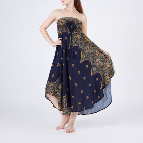 DARK BLUE PEACOCK FLOWER SKIRT