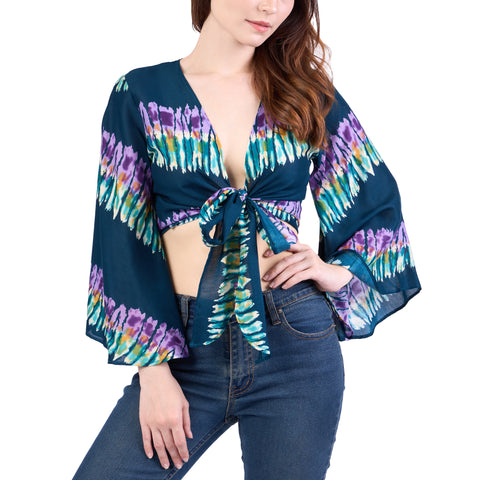 Long Sleeve Boho Top - Casual Shirt - Teal