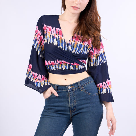 Long Sleeve Boho Top - Casual Shirt - Dark Blue