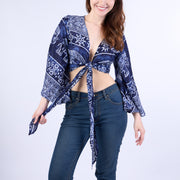 Elephant Women Boho Wrap Top - Casual Shirt - Dark Blue