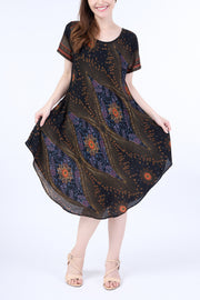 Black Flower Eye Dress with Sleeves and Two Pockets