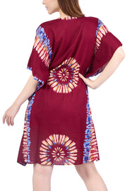 Rayon Boho Tops Dress Kimono - Burgundy Printed Colorful