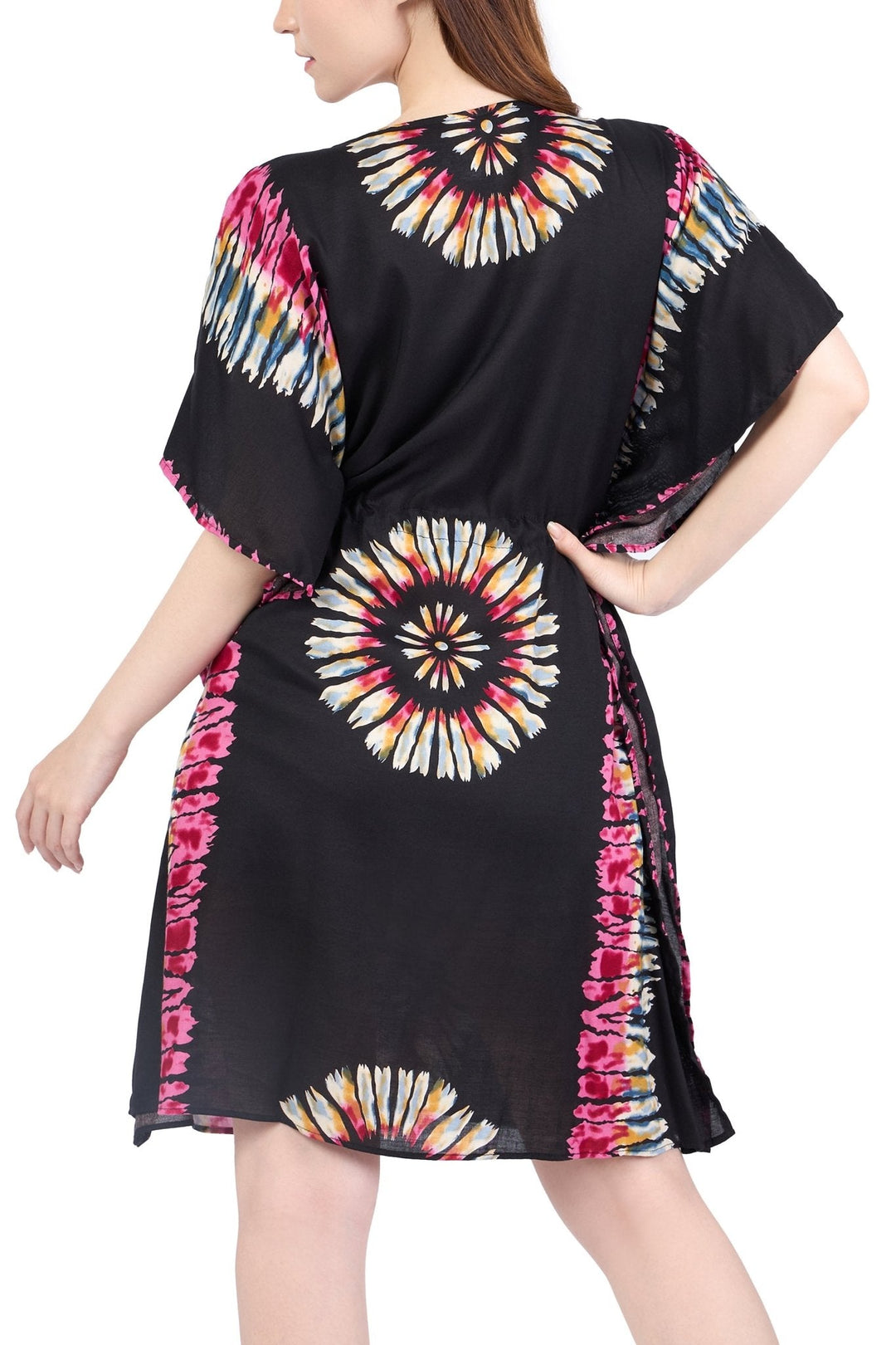 Rayon Boho Tops Dress Kimono - Black Printed Colorful - Lannaclothesdesign Shop