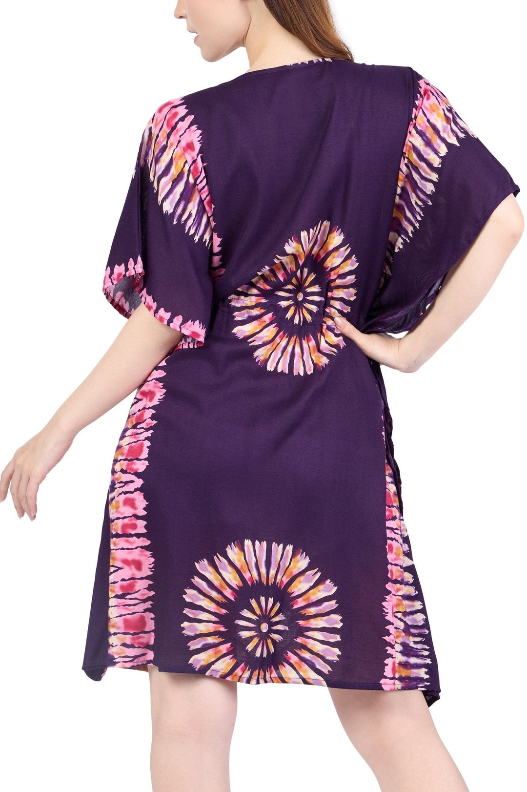 Rayon Boho Tops Dress Kimono - Purple Printed Colorful - Lannaclothesdesign Shop