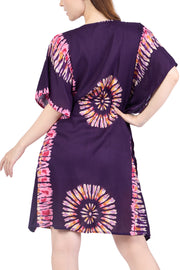 Rayon Boho Tops Dress Kimono - Purple Printed Colorful