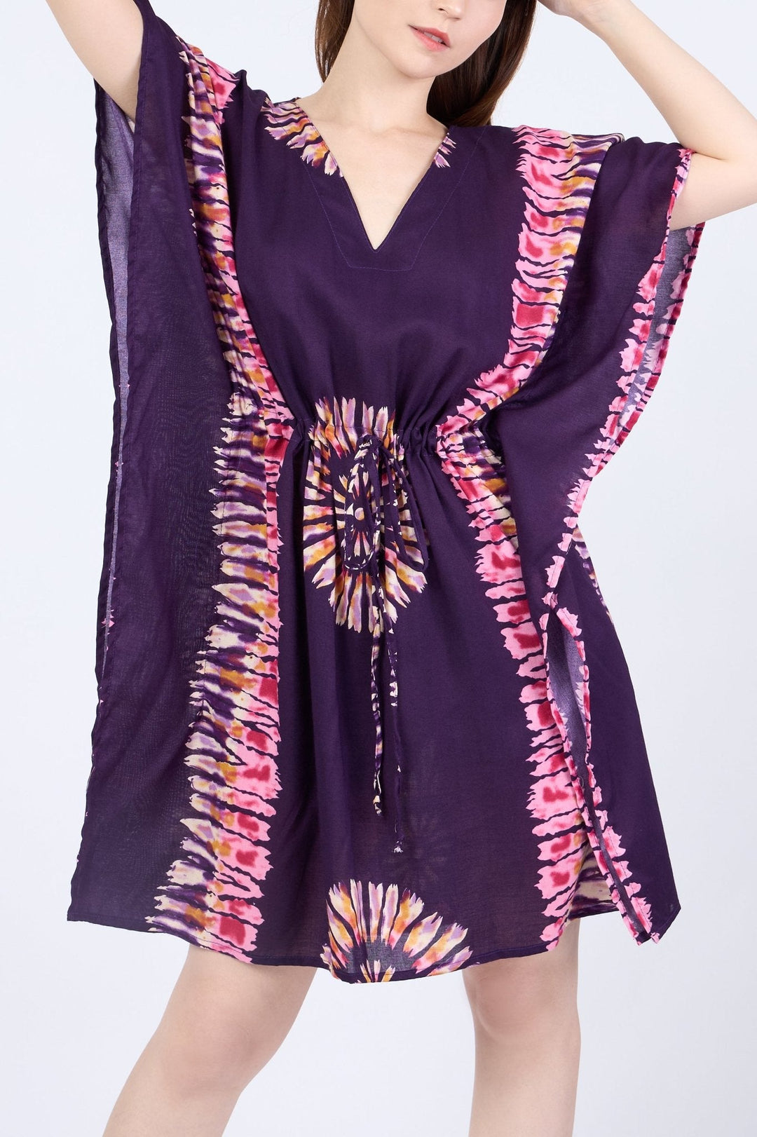 Rayon Boho Tops Dress Kimono - Purple Printed Colorful - Lannaclothesdesign Shop