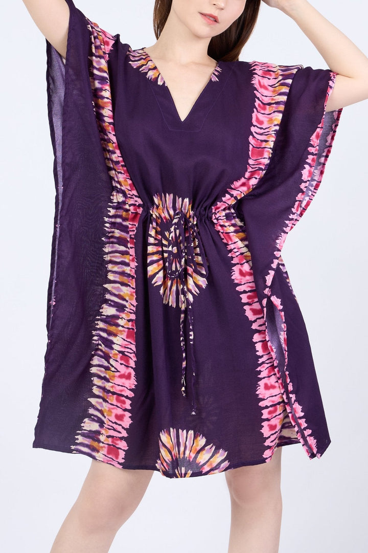 Rayon Boho Tops Dress Kimono - Purple Printed Colorful - Lannaclothesdesign Shop