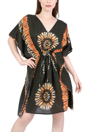 Rayon Boho Tops Dress Kimono - Green Printed Colorful