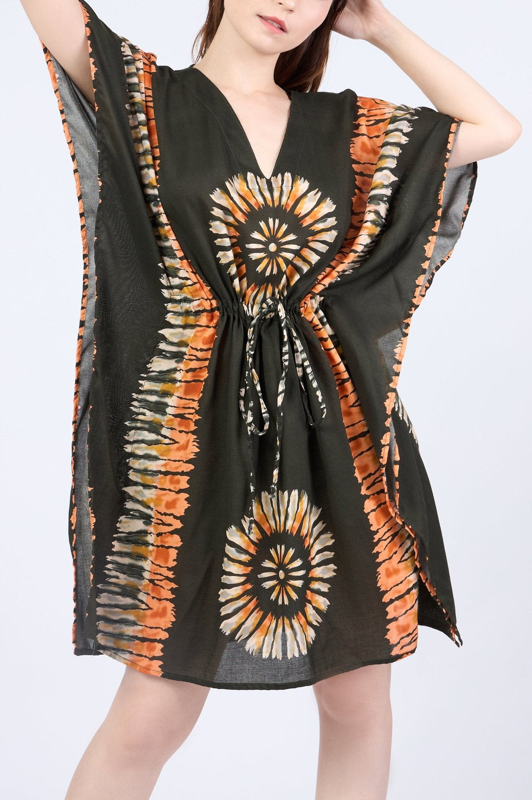Rayon Boho Tops Dress Kimono - Green Printed Colorful - Lannaclothesdesign Shop