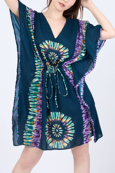 Rayon Boho Tops Dress Kimono - Teal Printed Colorful