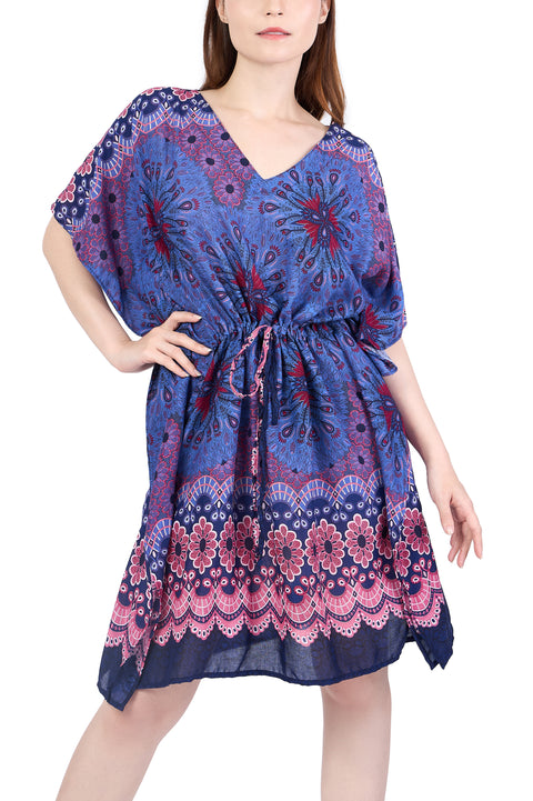 Rayon Boho Tops Dress Kimono - Dark Blue Flower Mandala