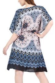 Rayon Boho Tops Dress Kimono - Black White Flower Mandala