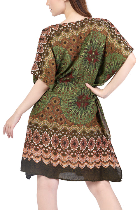 Rayon Boho Tops Dress Kimono - Green Flower Mandala