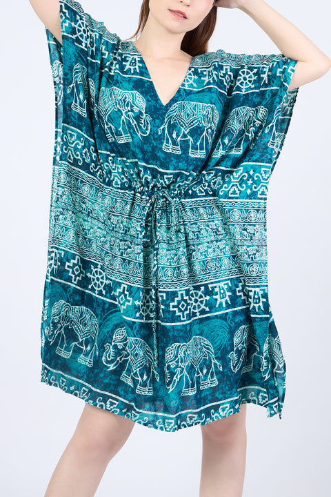 Rayon Boho Tops Dress Kimono - Teal Elephant