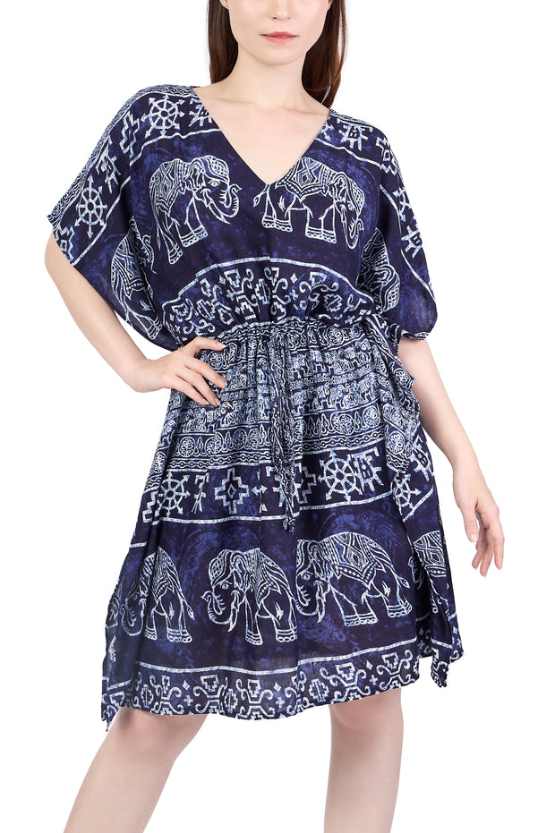 Rayon Boho Tops Dress Kimono - Dark Blue Elephant