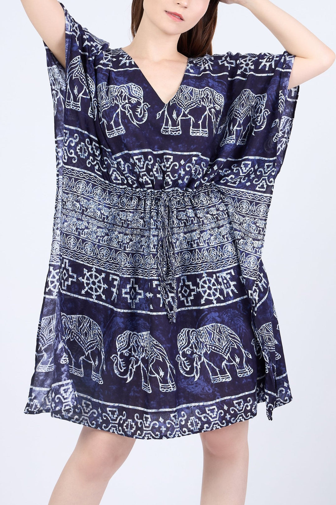Rayon Boho Tops Dress Kimono - Dark Blue Elephant - Lannaclothesdesign Shop