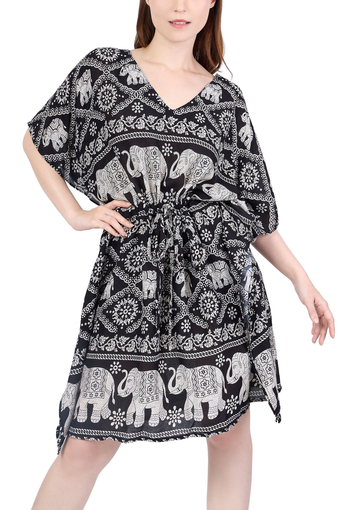 Rayon Boho Tops Dress Kimono - Black Elephant - Lannaclothesdesign Shop