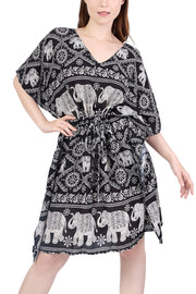 Rayon Boho Tops Dress Kimono - Black Elephant