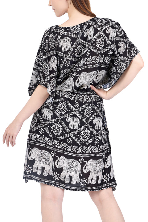 Rayon Boho Tops Dress Kimono - Black Elephant