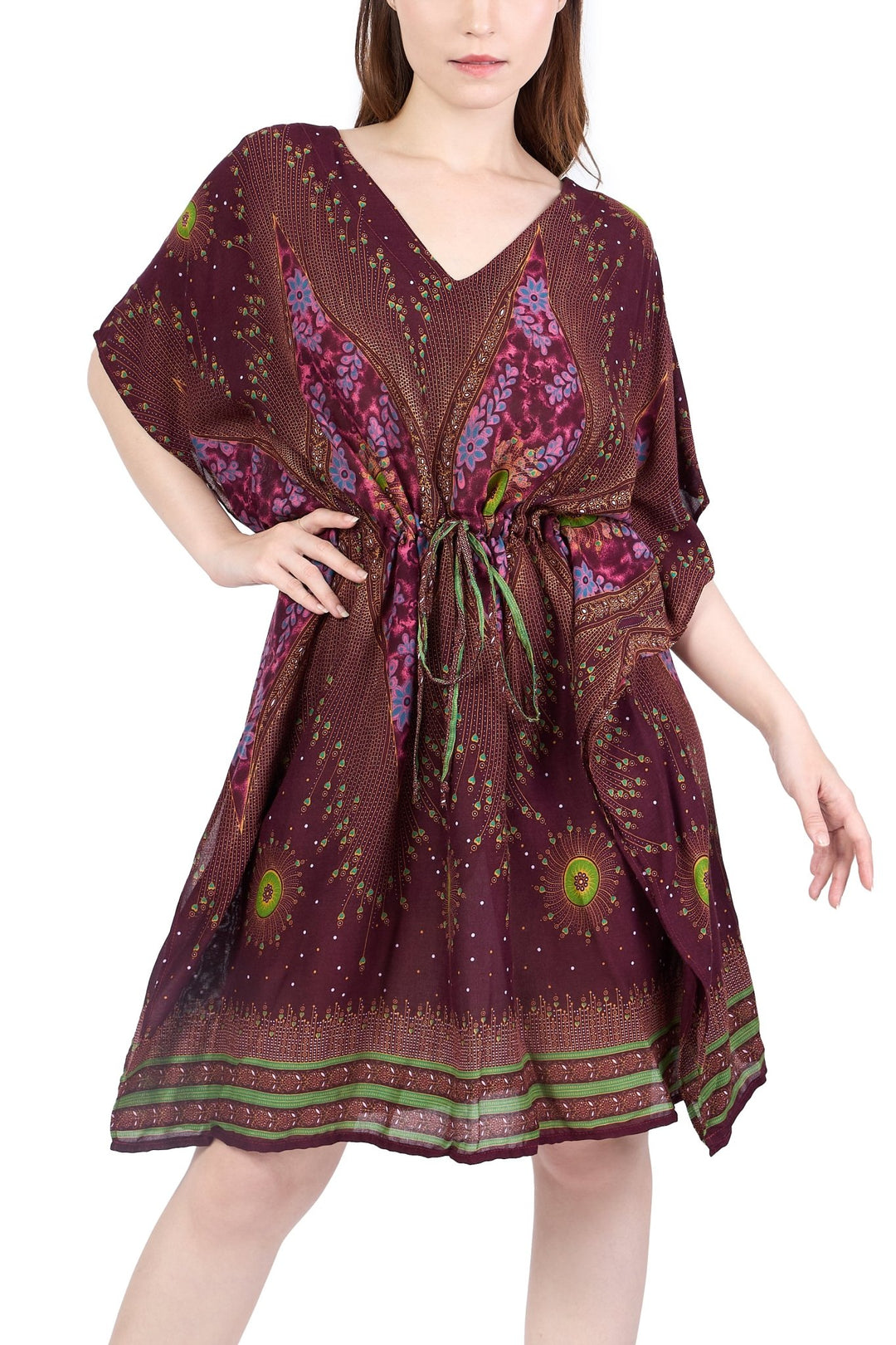 Rayon Boho Tops for Women One Size - Kimono - Burgundy - Lannaclothesdesign Shop