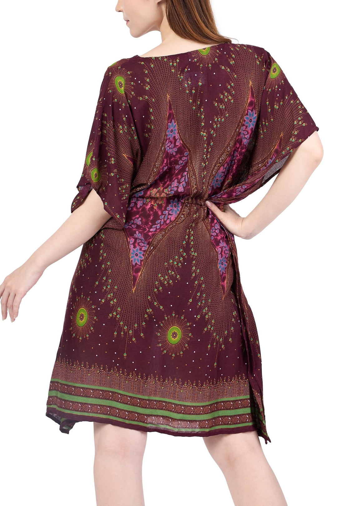 Rayon Boho Tops Dress Kimono - Burgundy Flower Eye - Lannaclothesdesign Shop