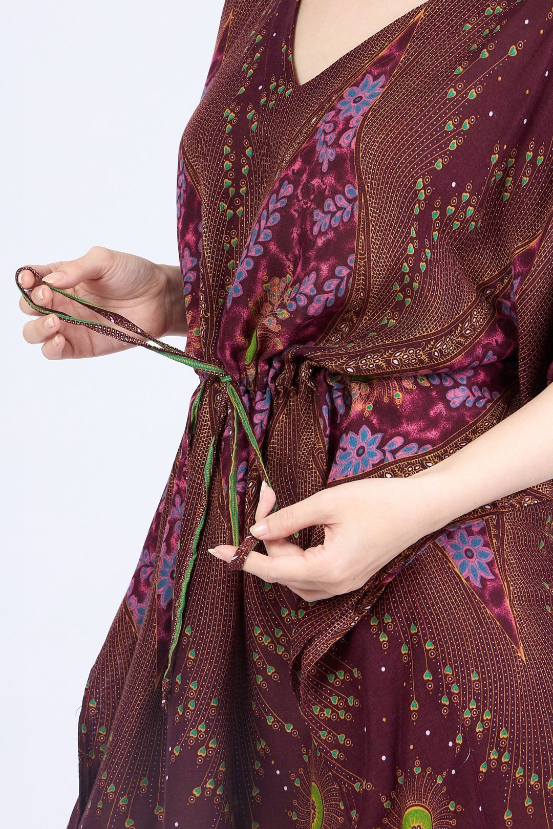 Rayon Boho Tops Dress Kimono - Burgundy Flower Eye - Lannaclothesdesign Shop